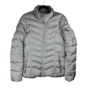 Eddie Bauer Goose Down Puffer Jacket Silver Grey Womens Sz Medium
